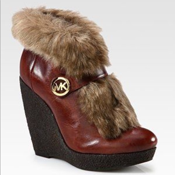 Michael Kors Shoes - Michael Kors Lara Leather Faux Fur Wedge Boots